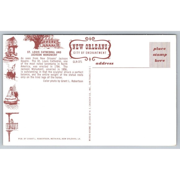 Postcard Louisiana New Orleans St. Louis Cathedral and Jackson Monument c1950s - Picture 2 of 2